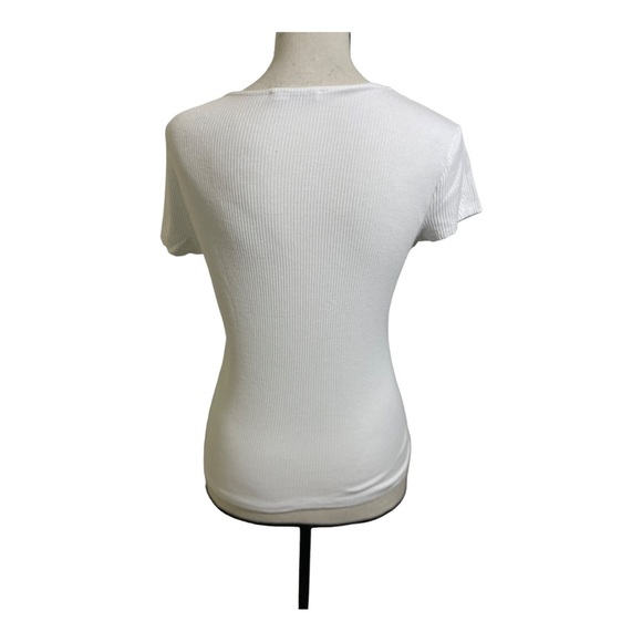 Bershka womens V-neck ribbed short sleeve top. Size Large white. - Picture 5 of 10
